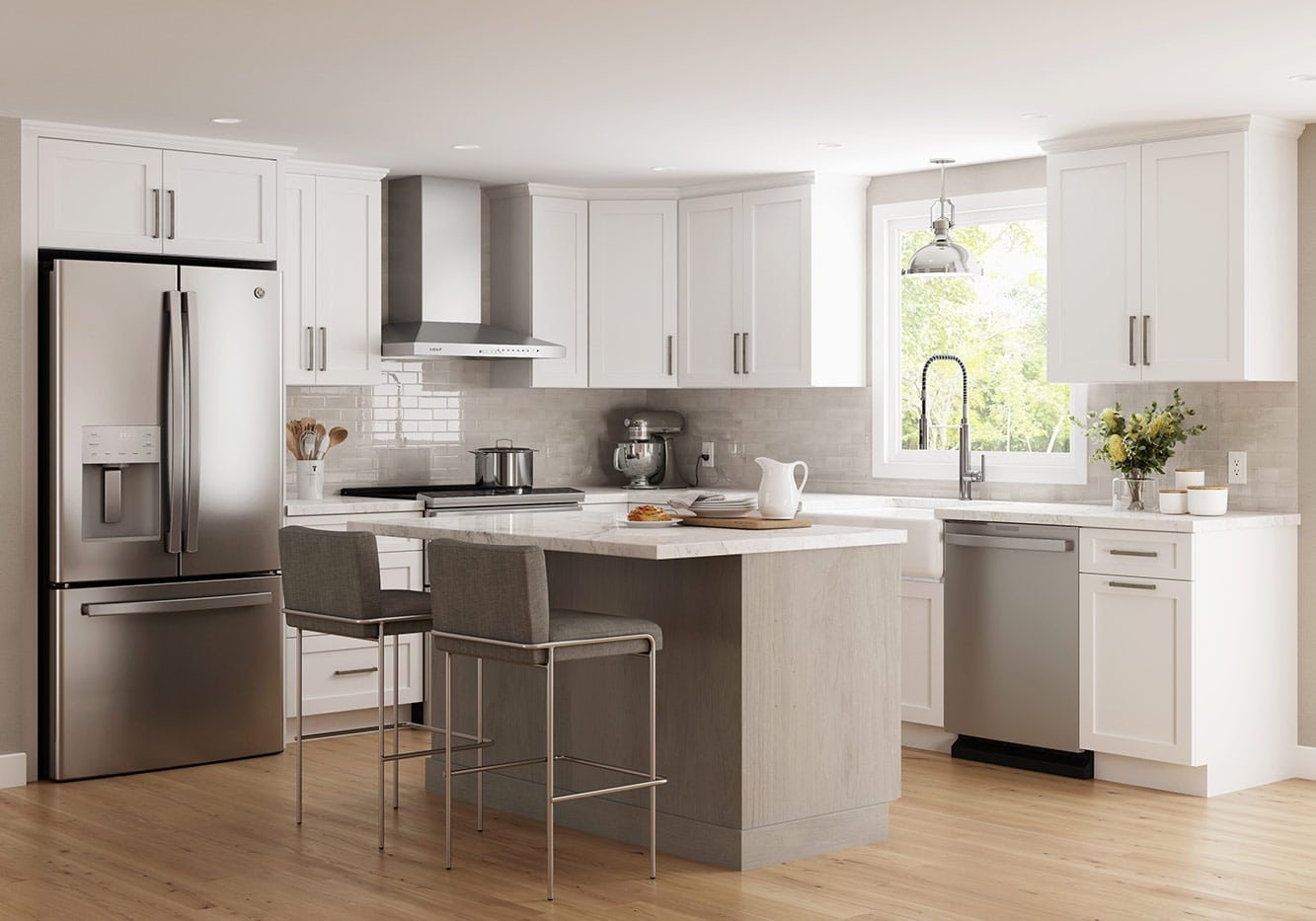 White Kitchen with island
