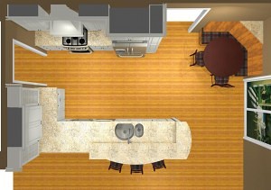 computer drawing of cabinets looking down on space